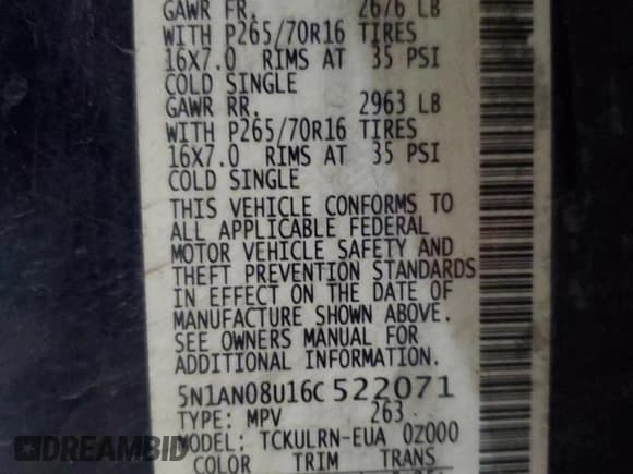 ✅ 2006 Nissan Xterra S • VIN: 5N1AN08U16C522071 • Lot: 82396775. Listed on Copart with 184,747 mi. Free auction sales archive from the USA and detailed vehicle history report at DreamBid. Image 12.