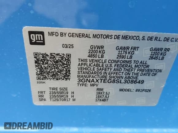 ✅ 2025 Chevrolet Equinox AWD RS • VIN: 3GNAXTEG8SL308649 • Lot: 68537095. Wystawiony na Copart z przebiegiem 5 598 mil. Bezpłatny archiwum sprzedaży aukcyjnych z USA i szczegółowy raport historii pojazdu na DreamBid. Zdjęcie 13.