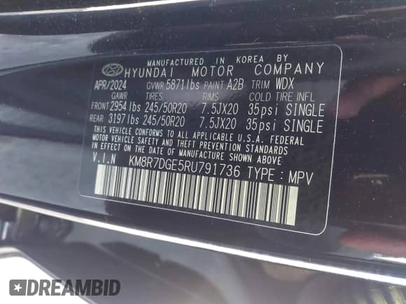 2024 Hyundai Palisade Calligraphy с VIN KM8R7DGE5RU791736, выставлен на аукционе IAAI как лот 43246151 с пробегом 9 939 миль миль и . История ставок и продаж доступна на DreamBid. Изображение 9.