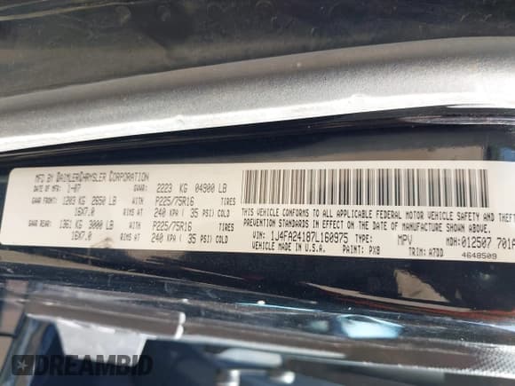 ✅ 2007 Jeep Wrangler X • VIN: 1J4FA24187L160975 • Lot: 42488101. Listed on IAAI with 124,489 mi. Free auction sales archive from the USA and detailed vehicle history report at DreamBid. Image 9.