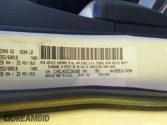 ✅ 2012 Dodge Durango SXT • VIN: 1C4RDJAG3CC301605 • Лот: 43644484. Опубликован ранее на IAAI с пробегом 225 669 миль. Бесплатный доступ к архиву аукционных продаж из США и подробный отчёт об истории автомобиля на DreamBid. Изображение 9.