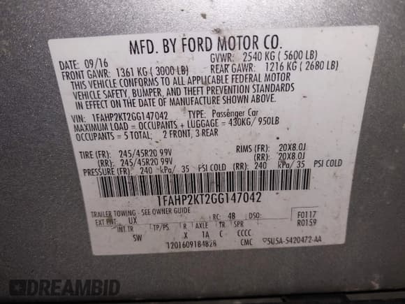 ✅ 2016 Ford Taurus SHO • VIN: 1FAHP2KT2GG147042 • Lot: 41423792. Listed on IAAI with 92,332 mi. Free auction sales archive from the USA and detailed vehicle history report at DreamBid. Image 9.