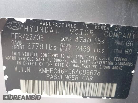 2006 Hyundai Azera SE с VIN KMHFC46F56A089678, выставлен на аукционе IAAI как лот 42449327 с пробегом 97 475 миль миль и . История ставок и продаж доступна на DreamBid. Изображение 9.