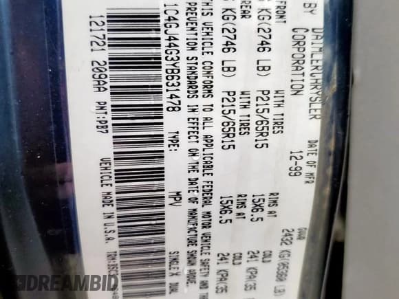 ✅ 2000 Chrysler Voyager SE • VIN: 1C4GJ44G3YB631478 • Lot: 58725095. Wystawiony na Copart z przebiegiem 196 671 mil. Bezpłatny archiwum sprzedaży aukcyjnych z USA i szczegółowy raport historii pojazdu na DreamBid. Zdjęcie 13.