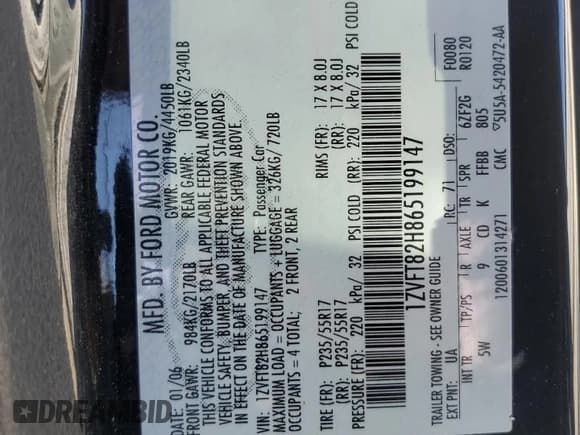 ✅ 2006 Ford Mustang GT Deluxe • VIN: 1ZVFT82H865199147 • Lot: 86296935. Wystawiony na Copart z przebiegiem 128 975 mil. Bezpłatny archiwum sprzedaży aukcyjnych z USA i szczegółowy raport historii pojazdu na DreamBid. Zdjęcie 13.