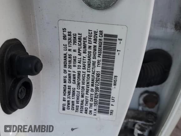 ✅ 2015 Honda Civic LX • VIN: 19XFB2F59FE292461 • Lot: 93016405. Listed on Copart with 296,746 mi. Free auction sales archive from the USA and detailed vehicle history report at DreamBid. Image 12.