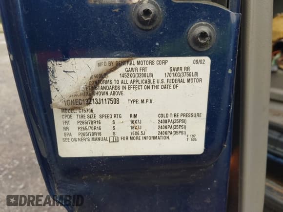 ✅ 2003 Chevrolet Tahoe LS • VIN: 1GNEC13Z13J117508 • Lot: 42654839. Listed on IAAI with 270,213 mi. Free auction sales archive from the USA and detailed vehicle history report at DreamBid. Image 9.