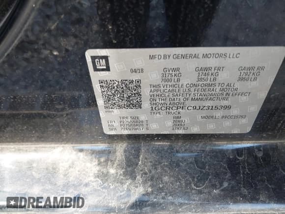 ✅ 2018 Chevrolet Silverado 1500 Custom • VIN: 1GCRCPEC9JZ315399 • Лот: 41116687. Опубликован ранее на IAAI с пробегом 93 754 миль. Бесплатный доступ к архиву аукционных продаж из США и подробный отчёт об истории автомобиля на DreamBid. Изображение 9.