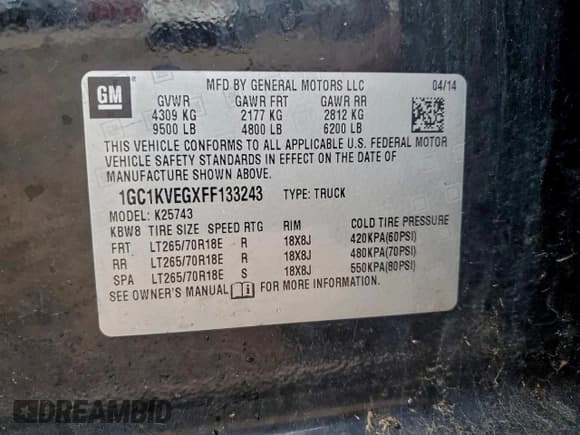 ✅ 2015 Chevrolet Silverado 2500HD LT • VIN: 1GC1KVEGXFF133243 • Lot: 93625235. Listed on Copart with 201,769 mi. Free auction sales archive from the USA and detailed vehicle history report at DreamBid. Image 13.