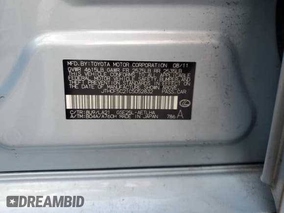 ✅ 2012 Lexus IS 250 • VIN: JTHCF5C21C5052832 • Лот: 64749505. Опубликован ранее на Copart с пробегом 195 964 миль. Бесплатный доступ к архиву аукционных продаж из США и подробный отчёт об истории автомобиля на DreamBid. Изображение 12.