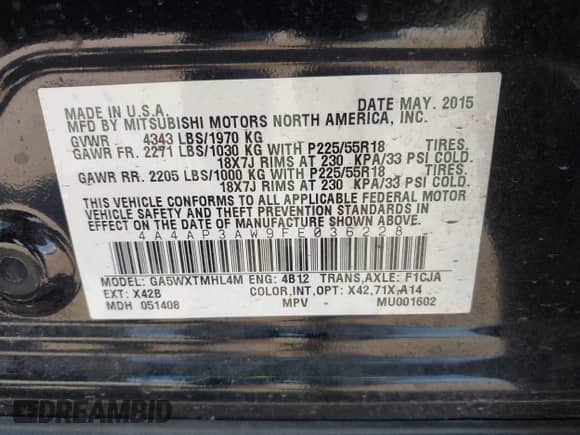 2015 Mitsubishi Outlander ES с VIN 4A4AP3AW9FE036228, выставлен на аукционе IAAI как лот 43318263 с пробегом 130 840 миль миль и . История ставок и продаж доступна на DreamBid. Изображение 9.