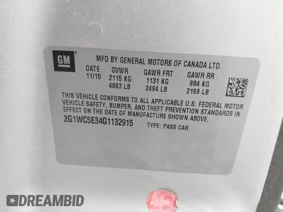 ✅ 2016 Chevrolet Impala LTZ • VIN: 2G1WC5E34G1132915 • Lot: 43325578. Listed on IAAI with 144,317 mi. Free auction sales archive from the USA and detailed vehicle history report at DreamBid. Image 9.