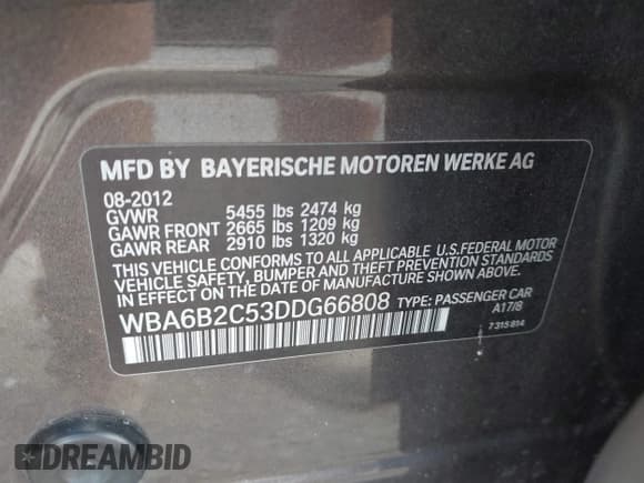 ✅ 2013 BMW 6 Series 650i • VIN: WBA6B2C53DDG66808 • Lot: 43160455. Listed on IAAI with 78,726 mi. Free auction sales archive from the USA and detailed vehicle history report at DreamBid. Image 9.