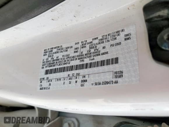 ✅ 2018 Ford F-350 XL • VIN: 1FT8W3BT7JEC39012 • Лот: 94060465. Опубликован ранее на Copart с пробегом 167 845 миль. Бесплатный доступ к архиву аукционных продаж из США и подробный отчёт об истории автомобиля на DreamBid. Изображение 12.