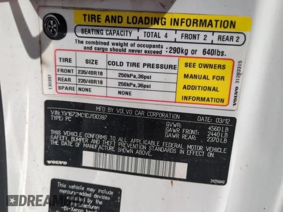 ✅ 2012 Volvo C70 T5 • VIN: YV1672MC1CJ130397 • Лот: 75102934. Опубликован ранее на Copart с пробегом Не указан. Бесплатный доступ к архиву аукционных продаж из США и подробный отчёт об истории автомобиля на DreamBid. Изображение 13.