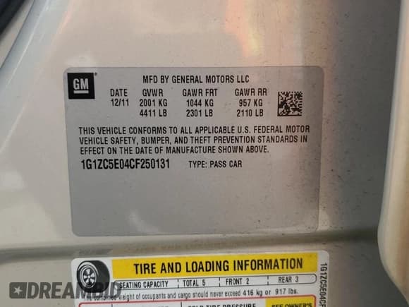 ✅ 2012 Chevrolet Malibu 1LT • VIN: 1G1ZC5E04CF250131 • Lot: 69627344. Listed on Copart with 114,723 mi. Free auction sales archive from the USA and detailed vehicle history report at DreamBid. Image 13.