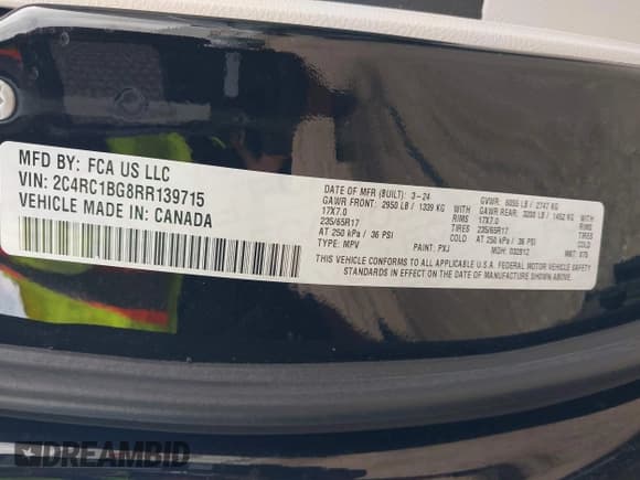 ✅ 2024 Chrysler Pacifica Touring L • VIN: 2C4RC1BG8RR139715 • Лот: 43756424. Опубликован ранее на IAAI с пробегом 24 815 миль. Бесплатный доступ к архиву аукционных продаж из США и подробный отчёт об истории автомобиля на DreamBid. Изображение 9.