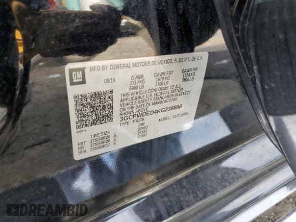 ✅ 2019 Chevrolet Silverado 1500 RST • VIN: 3GCPWDED4KG238898 • Lot: 70602455. Listed on Copart with Not provided. Free auction sales archive from the USA and detailed vehicle history report at DreamBid. Image 13.