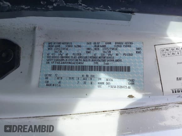 ✅ 2008 Ford Econoline Cargo Commercial • VIN: 1FTNE24WX8DA10492 • Lot: 43744673. Listed on IAAI with Not provided. Free auction sales archive from the USA and detailed vehicle history report at DreamBid. Image 9.