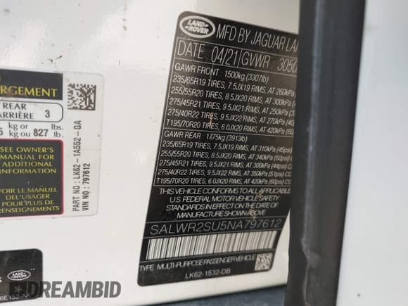 ✅ 2022 Land Rover Range Rover Sport HSE Silver Edition • VIN: SALWR2SU5NA797612 • Lot: 42693271. Listed on IAAI with 73,773 mi. Free auction sales archive from the USA and detailed vehicle history report at DreamBid. Image 9.