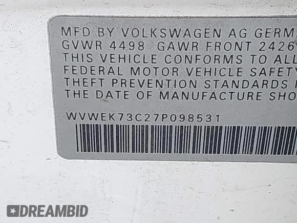 ✅ 2007 Volkswagen Passat 2.0T • VIN: WVWEK73C27P098531 • Lot: 41653159. Listed on IAAI with 209,480 mi. Free auction sales archive from the USA and detailed vehicle history report at DreamBid. Image 9.