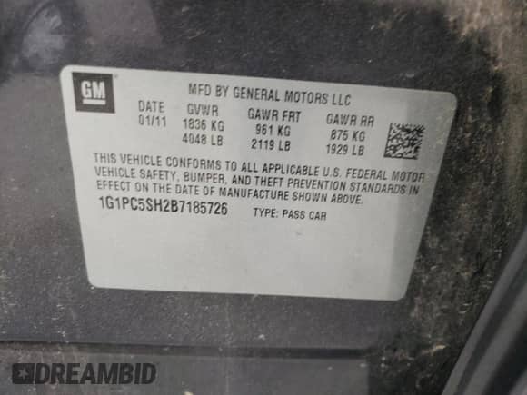 2011 Chevrolet Cruze LS z VIN 1G1PC5SH2B7185726, wystawiony jako Copart lot #71673065 z przebiegiem 229 657 mil mil oraz Szkoda całkowita • Salvage title. Historia ofert i sprzedaży dostępna na DreamBid. Obrazek 13.