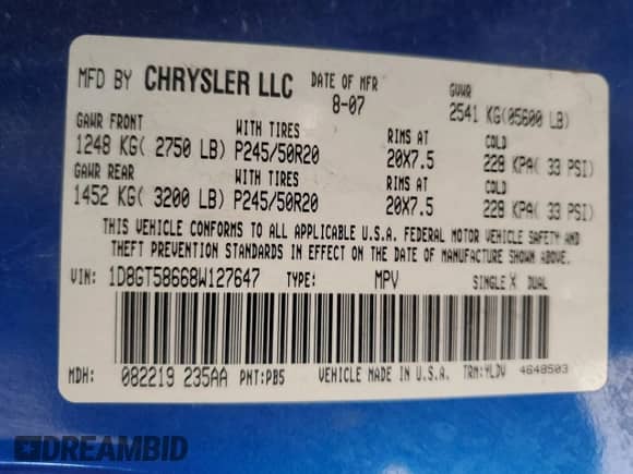 2008 Dodge Nitro R/T with VIN 1D8GT58668W127647, listed as a Copart auction lot 71934295 with 137,500 mi miles and Clean title. Bid and sale history available at DreamBid. Image 12.