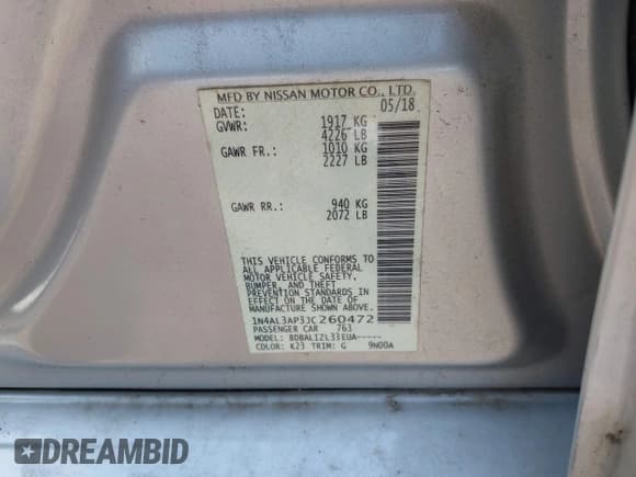 ✅ 2018 Nissan Altima SR • VIN: 1N4AL3AP3JC260472 • Lot: 42908339. Wystawiony na IAAI z przebiegiem 116 738 mil. Bezpłatny archiwum sprzedaży aukcyjnych z USA i szczegółowy raport historii pojazdu na DreamBid. Zdjęcie 9.