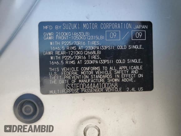 ✅ 2010 Suzuki Grand Vitara XSport • VIN: JS3TE0D44A4100268 • Lot: 76015274. Listed on Copart with Not provided. Free auction sales archive from the USA and detailed vehicle history report at DreamBid. Image 13.