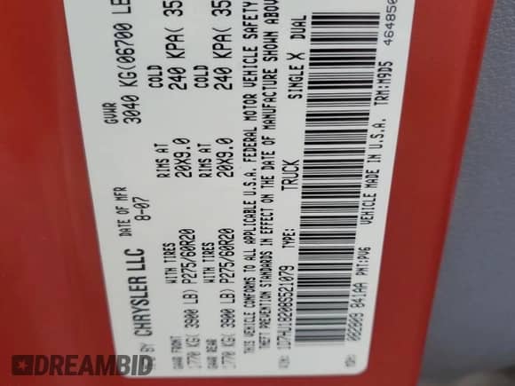 2008 Dodge 1500 SLT z VIN 1D7HU18208S521079, wystawiony jako Copart lot #71378934 z przebiegiem 185 136 mil mil oraz Szkoda całkowita • Salvage title. Historia ofert i sprzedaży dostępna na DreamBid. Obrazek 14.