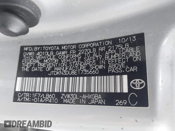 ✅ 2014 Toyota Prius Two • VIN: JTDKN3DU8E1735660 • Lot: 43803644. Wystawiony na IAAI z przebiegiem 279 126 mil. Bezpłatny archiwum sprzedaży aukcyjnych z USA i szczegółowy raport historii pojazdu na DreamBid. Zdjęcie 9.