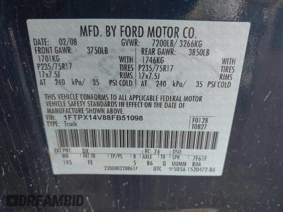 ✅ 2008 Ford F-150 XLT • VIN: 1FTPX14V88FB51098 • Лот: 42895051. Опубликован ранее на IAAI с пробегом 220 523 миль. Бесплатный доступ к архиву аукционных продаж из США и подробный отчёт об истории автомобиля на DreamBid. Изображение 9.