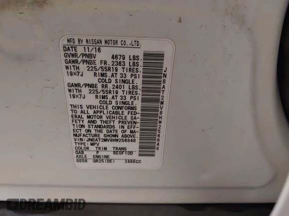 ✅ 2017 Nissan Rogue SL • VIN: JN8AT2MV8HW256848 • Lot: 42271691. Listed on IAAI with 103,597 mi. Free auction sales archive from the USA and detailed vehicle history report at DreamBid. Image 9.