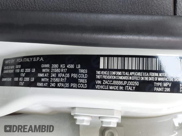 ✅ 2018 Jeep Renegade Altitude • VIN: ZACCJBBB6JPJ30250 • Lot: 42641735. Listed on IAAI with 147,531 mi. Free auction sales archive from the USA and detailed vehicle history report at DreamBid. Image 9.