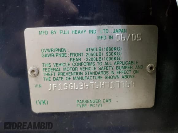 ✅ 2006 Subaru Forester X • VIN: JF1SG63676H717969 • Lot: 90821615. Listed on Copart with Not provided. Free auction sales archive from the USA and detailed vehicle history report at DreamBid. Image 14.