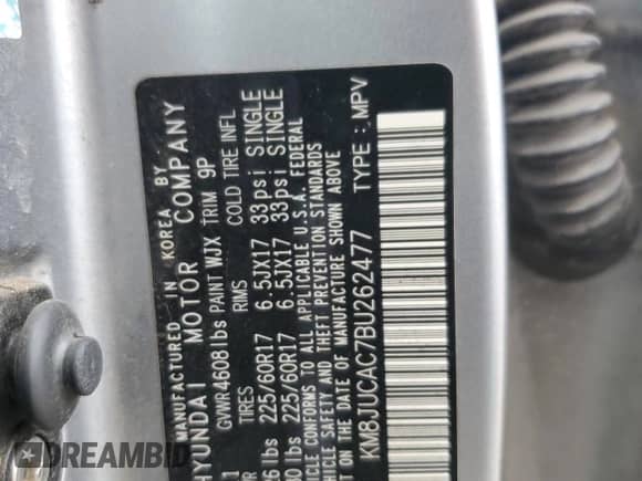 ✅ 2011 Hyundai Tucson Limited • VIN: KM8JUCAC7BU262477 • Lot: 70990855. Listed on Copart with 97,022 mi miles. Access the free auction sales archive from the USA and view a detailed vehicle history report at DreamBid. Image 12.