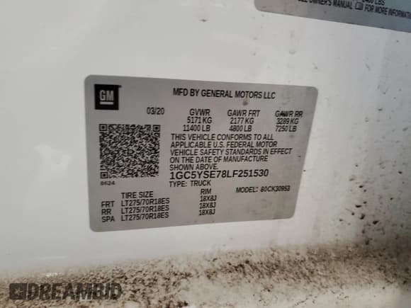 ✅ 2020 Chevrolet Silverado 3500 • VIN: 1GC5YSE78LF251530 • Lot: 49885605. Listed on Copart with 94,575 mi. Free auction sales archive from the USA and detailed vehicle history report at DreamBid. Image 12.