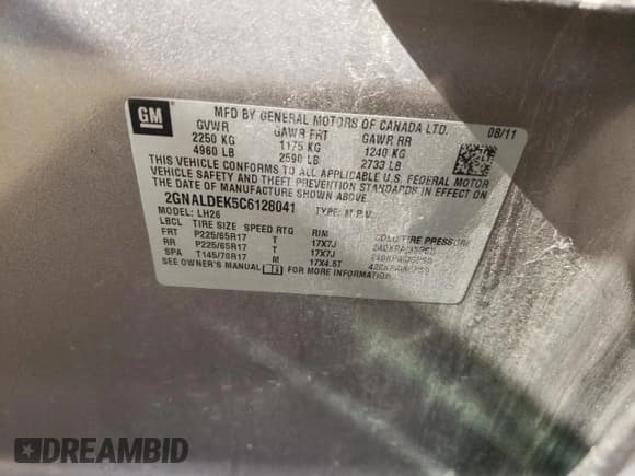 ✅ 2012 Chevrolet Equinox 1LT • VIN: 2GNALDEK5C6128041 • Лот: 72431224. Опубликован ранее на Copart с пробегом Не указан. Бесплатный доступ к архиву аукционных продаж из США и подробный отчёт об истории автомобиля на DreamBid. Изображение 12.