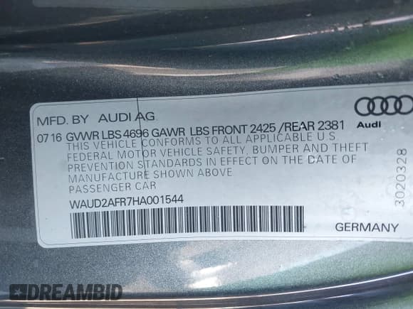 ✅ 2017 Audi A5 Sport • VIN: WAUD2AFR7HA001544 • Lot: 41546846. Wystawiony na IAAI z przebiegiem 83 556 mil. Bezpłatny archiwum sprzedaży aukcyjnych z USA i szczegółowy raport historii pojazdu na DreamBid. Zdjęcie 9.