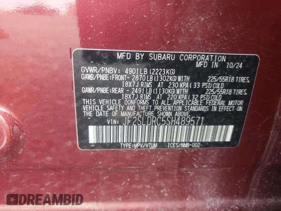 ✅ 2025 Subaru Forester Limited • VIN: JF2SLDRC5SH489571 • Лот: 84281785. Опубликован ранее на Copart с пробегом 226 миль. Бесплатный доступ к архиву аукционных продаж из США и подробный отчёт об истории автомобиля на DreamBid. Изображение 14.