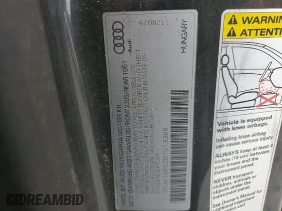 ✅ 2013 Audi TTS 2.0T Prestige • VIN: TRUK1AFK2D1013388 • Лот: 61302135. Опубликован ранее на Copart с пробегом 77 268 миль. Бесплатный доступ к архиву аукционных продаж из США и подробный отчёт об истории автомобиля на DreamBid. Изображение 12.