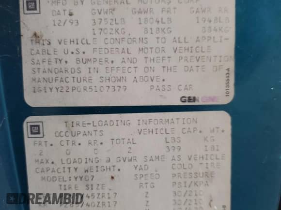 1994 Chevrolet Corvette with VIN 1G1YY22P0R5107379, listed as a Copart auction lot 43614425 with 127,470 mi miles and Clean title. Bid and sale history available at DreamBid. Image 12.