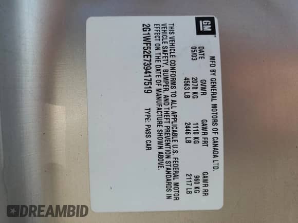 2003 Chevrolet Impala с VIN 2G1WF52E739417519, выставлен на аукционе Copart как лот 76068704 с пробегом 113 412 миль миль и Списание • Salvage title. История ставок и продаж доступна на DreamBid. Изображение 12.