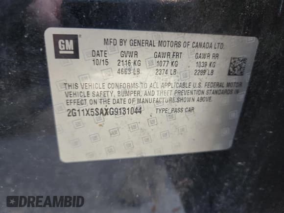 ✅ 2016 Chevrolet Impala LS • VIN: 2G11X5SAXG9131044 • Lot: 80854485. Listed on Copart with 99,999 mi. Free auction sales archive from the USA and detailed vehicle history report at DreamBid. Image 12.