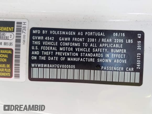 ✅ 2016 Volkswagen Eos Komfort • VIN: WVWBW8AH7GV000505 • Lot: 42931292. Listed on IAAI with 96,758 mi. Free auction sales archive from the USA and detailed vehicle history report at DreamBid. Image 9.