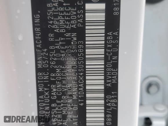 ✅ 2025 Toyota Camry XLE • VIN: 4T1DAACK4SU505693 • Lot: 82363025. Wystawiony na Copart z przebiegiem 20 032 mil. Bezpłatny archiwum sprzedaży aukcyjnych z USA i szczegółowy raport historii pojazdu na DreamBid. Zdjęcie 12.