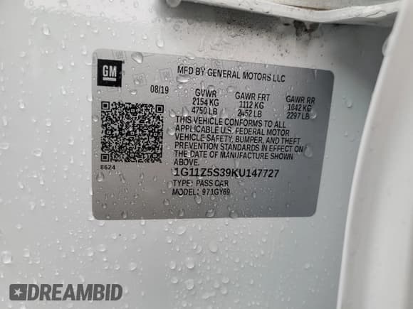 ✅ 2019 Chevrolet Impala LT • VIN: 1G11Z5S39KU147727 • Лот: 91791975. Опубликован ранее на Copart с пробегом 113 771 миль. Бесплатный доступ к архиву аукционных продаж из США и подробный отчёт об истории автомобиля на DreamBid. Изображение 12.