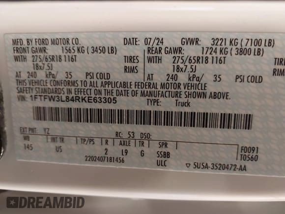 ✅ 2024 Ford F-150 XLT • VIN: 1FTFW3L84RKE63305 • Lot: 43008488. Wystawiony na IAAI z przebiegiem 12 973 mil. Bezpłatny archiwum sprzedaży aukcyjnych z USA i szczegółowy raport historii pojazdu na DreamBid. Zdjęcie 9.