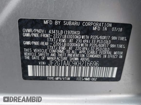 ✅ 2019 Subaru Crosstrek • VIN: JF2GTAAC9KH216696 • Lot: 42071684. Wystawiony na IAAI z przebiegiem 62 998 mil. Bezpłatny archiwum sprzedaży aukcyjnych z USA i szczegółowy raport historii pojazdu na DreamBid. Zdjęcie 9.