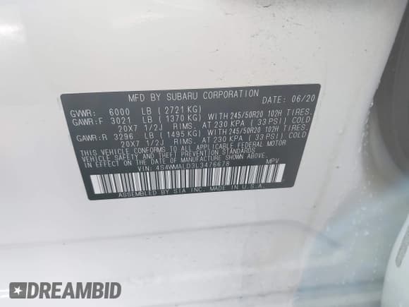 ✅ 2020 Subaru Ascent Limited • VIN: 4S4WMALD3L3476678 • Lot: 43720848. Wystawiony na IAAI z przebiegiem 38 211 mil. Bezpłatny archiwum sprzedaży aukcyjnych z USA i szczegółowy raport historii pojazdu na DreamBid. Zdjęcie 9.
